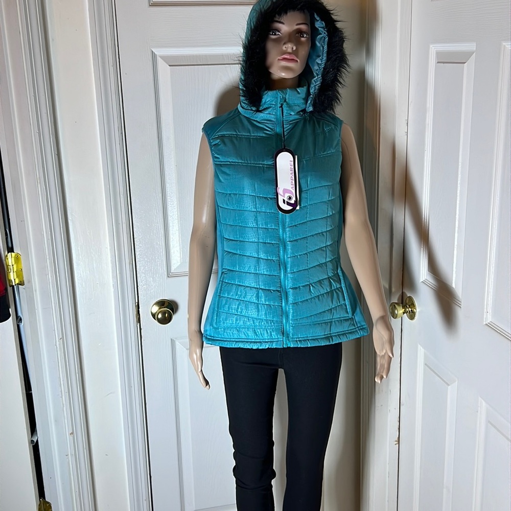 LS Apparel Vest with hood teal  Size L